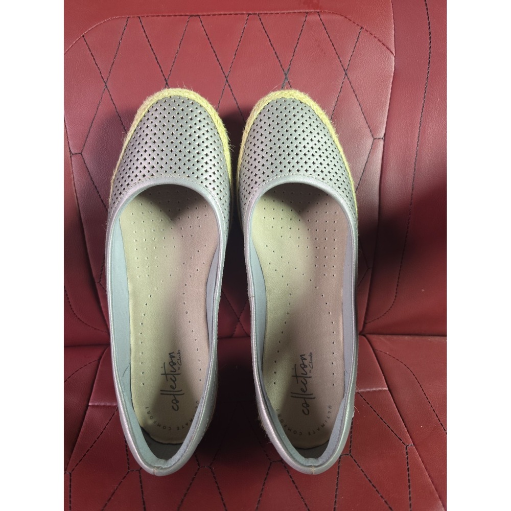 Clarks Collection Bronze Metallic Leather Perforated Espadrille Flats Women 8 M